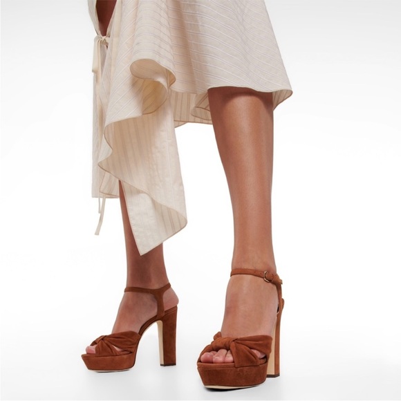 Like new JIMMY CHOO Heloise 120 knotted suede platform sandals 37 $950 - Picture 3 of 14